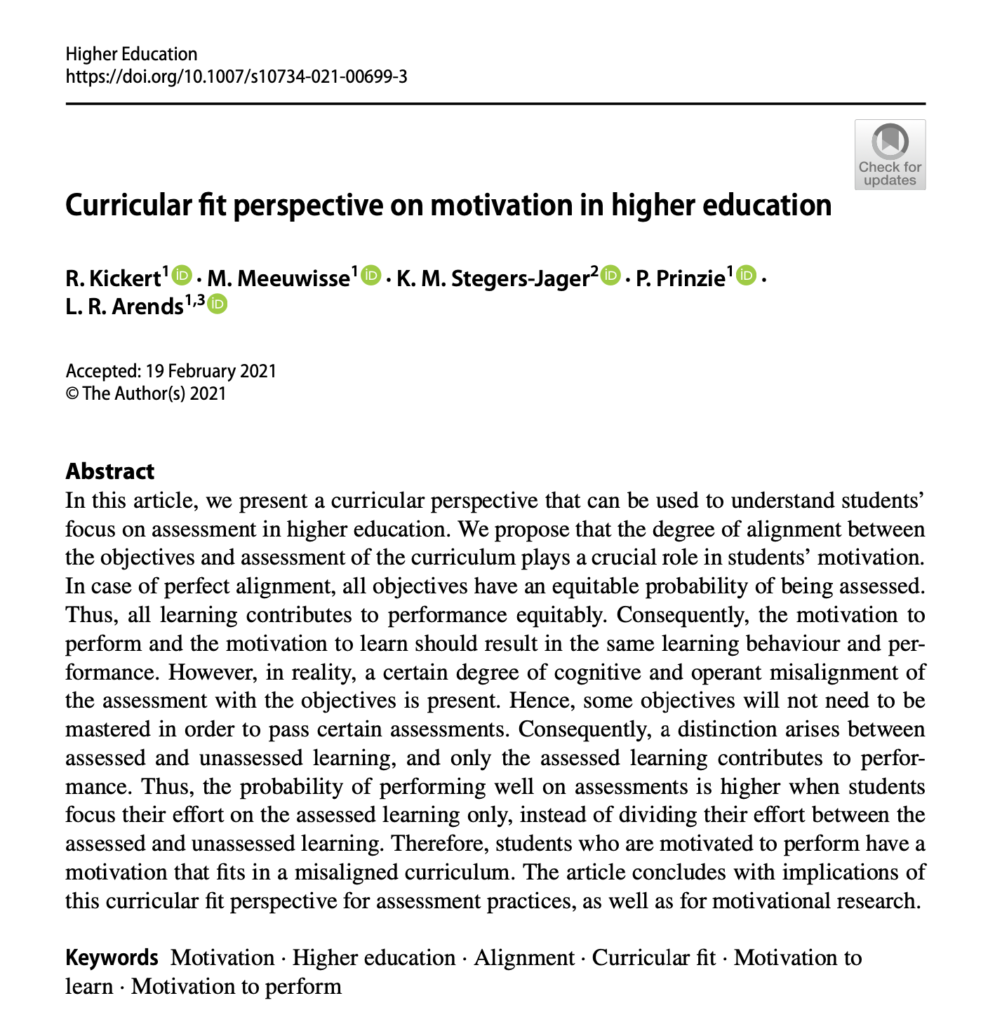 Curricular fit perspective on motivation in higher education - eenmeesterinleren.nl